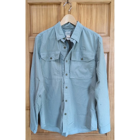 L L Bean Mens Shirt Olive Green Long Sleeve Sz M No Fly Zone Fishing Hiking $99 - Picture 2 of 16